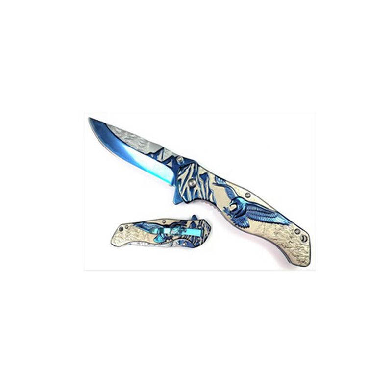4.75" Titanium Blue Eagle Mountain Range Asst-Open Pocket Knife, , large image number 0